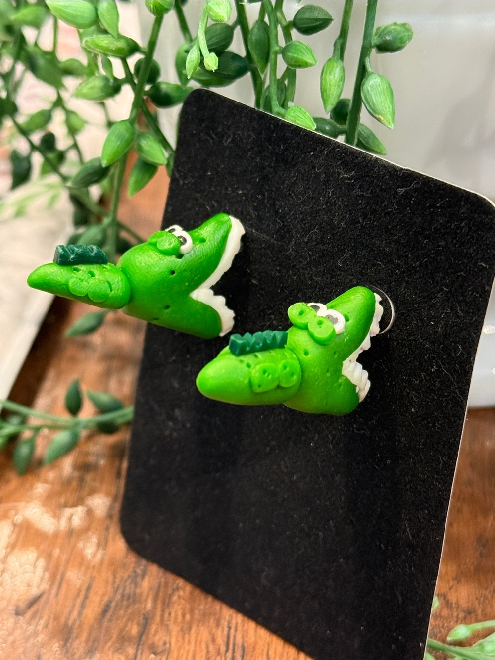 Green Crocodile Stud Earrings